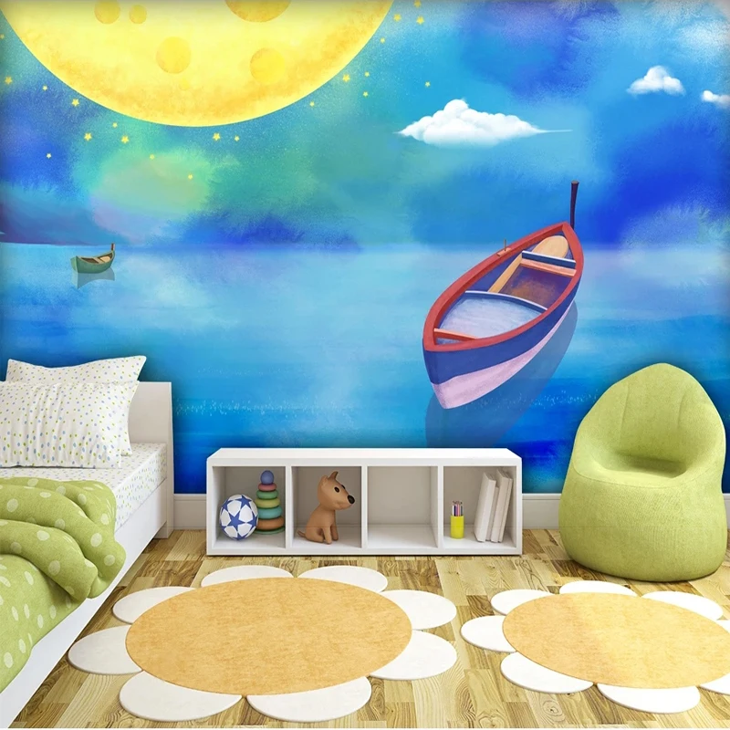 Custom Any Size 3D Wallpaper Self-Adhesive Cartoon Boat Wall Children's Room Background Papel De Parede Home Décor Art Backdrop