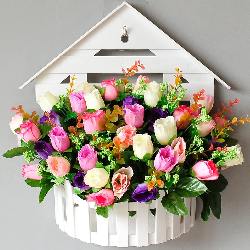 Room type wall hanging plastic flower basket wall decoration set simulation flower hanging wall finished false flower indoor