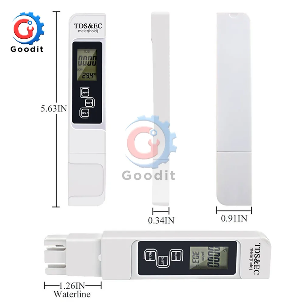 TDS&EC Tester TDS/Temp/EC Meter 0-9990ppm Conductivity Detector Water Quality Monitor Purity Measure Tool for Pool 3 In1