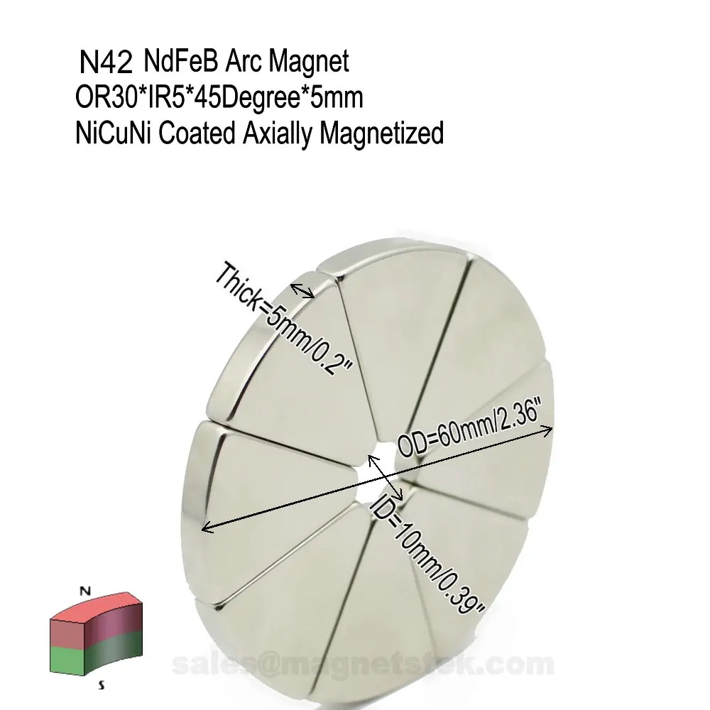 Magnet Segment R30*5mm 60mm Diameter 23mm Width Motor Magnet for Generators Wind turbine Neodymium Permanent DIY Rotor 8pcs