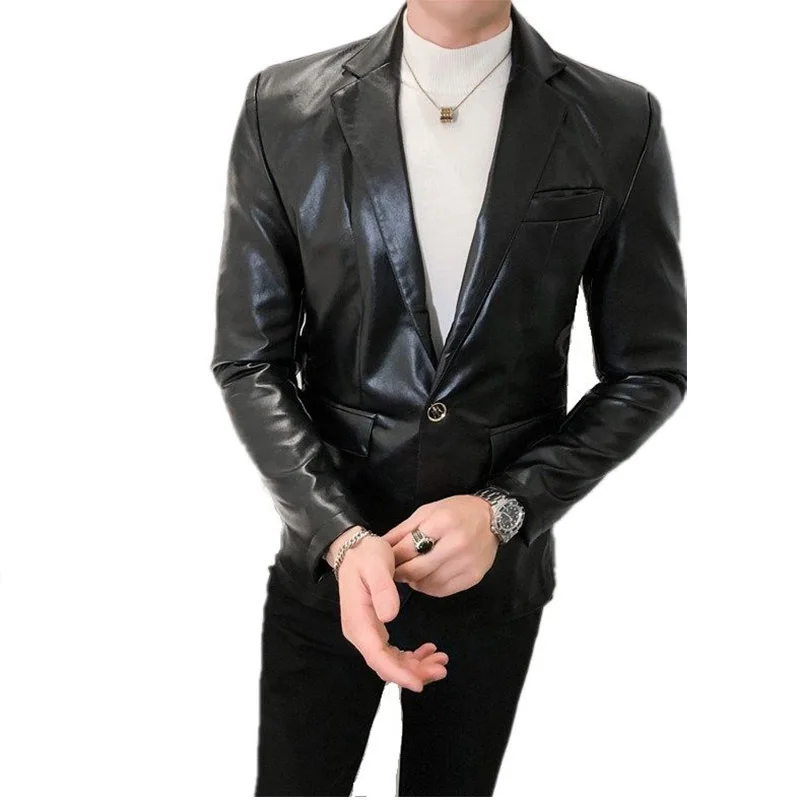 Blazer en cuir pour hommes, costume coréen, Slim, élégant, automne hiver 2020