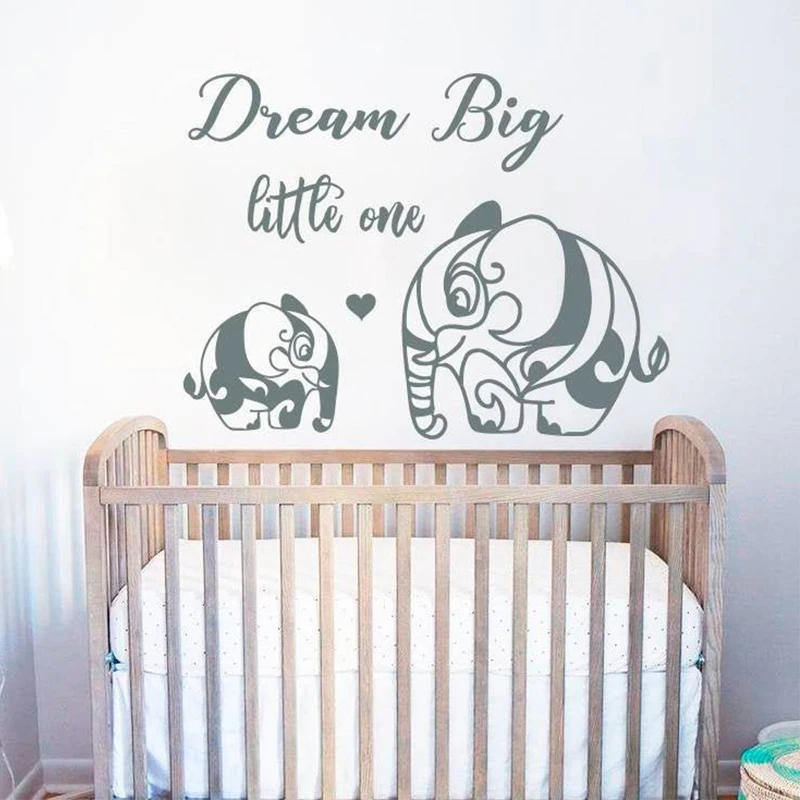 Dream Big Little One Elephant Wall Decals Vinyl Home Decor Kids Baby Room Bedroom Nursery Cartoon Sticker Girl Boy Murals  S210