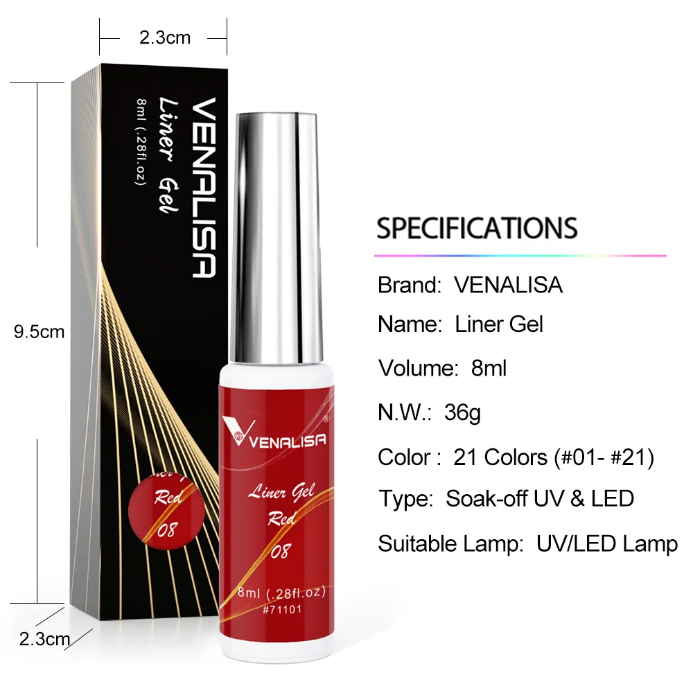 8 ml VENALISA Liner Gel White Line French Nail Gel Polish 21 Farben Soak Off UV/LED Painting Gel Schöner semi-permanenter Lack – Detail 6