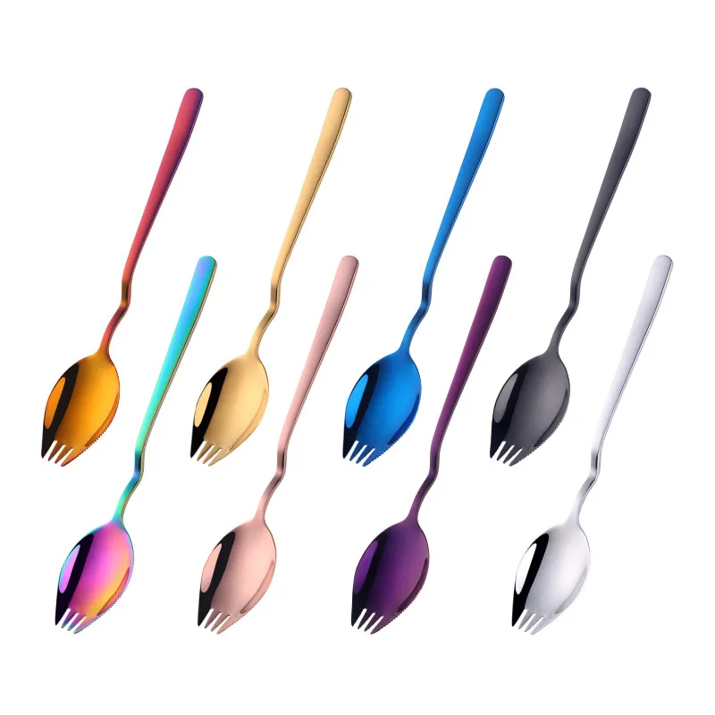 Stainless Steel Spoon Fork, Spork Hanging Cup, Salad Spoon, 8 Color, Dessert Snack Forks, Reusable Gold Party Dinnerware, 1Pc