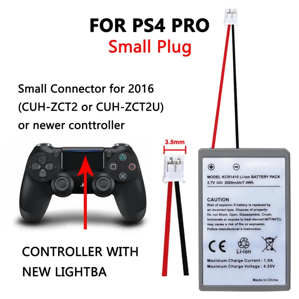 DuraPro 2000mAh Replacement Battery for Sony PS4 Pro Slim Dual Shock Controller Second Generation CUH-ZCT2 orCUH-ZCT2U