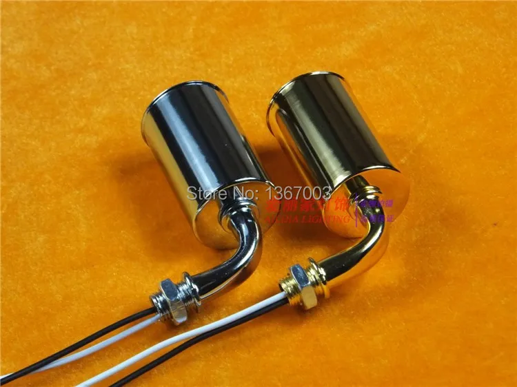 5pcs E14 Ceramic Lamp Base with metal cup, LED Light Holder, Lamp socket With 10cm Wire, Gold Chrome color
