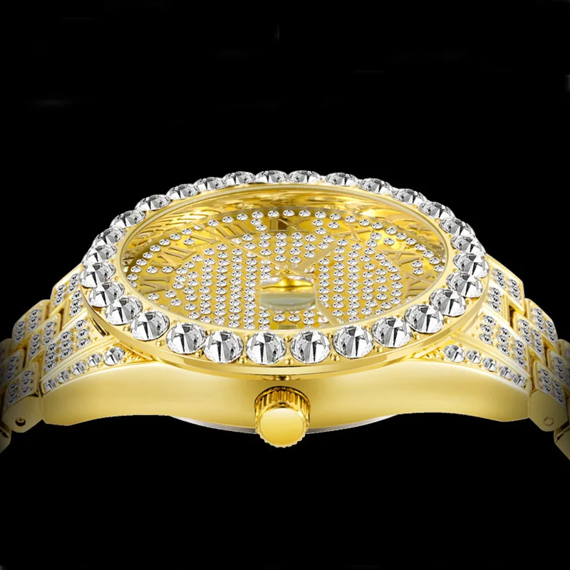 Luxury Hip Hop Iced Out Watch Gold Sliver Diamond Watch Top Brand for Men Quartz Wristwatch Relogio Masculino Men Watches Reloj