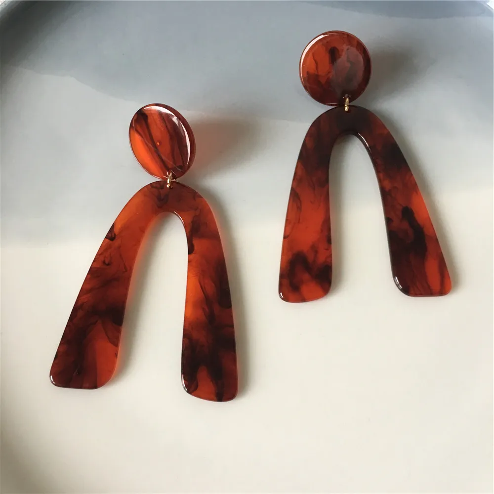 Vintage Marble Burgundy Inverted Acrylic Acetate Plate Big Drop Earrings For Women Bohemia Casual OL Modern Jewelry