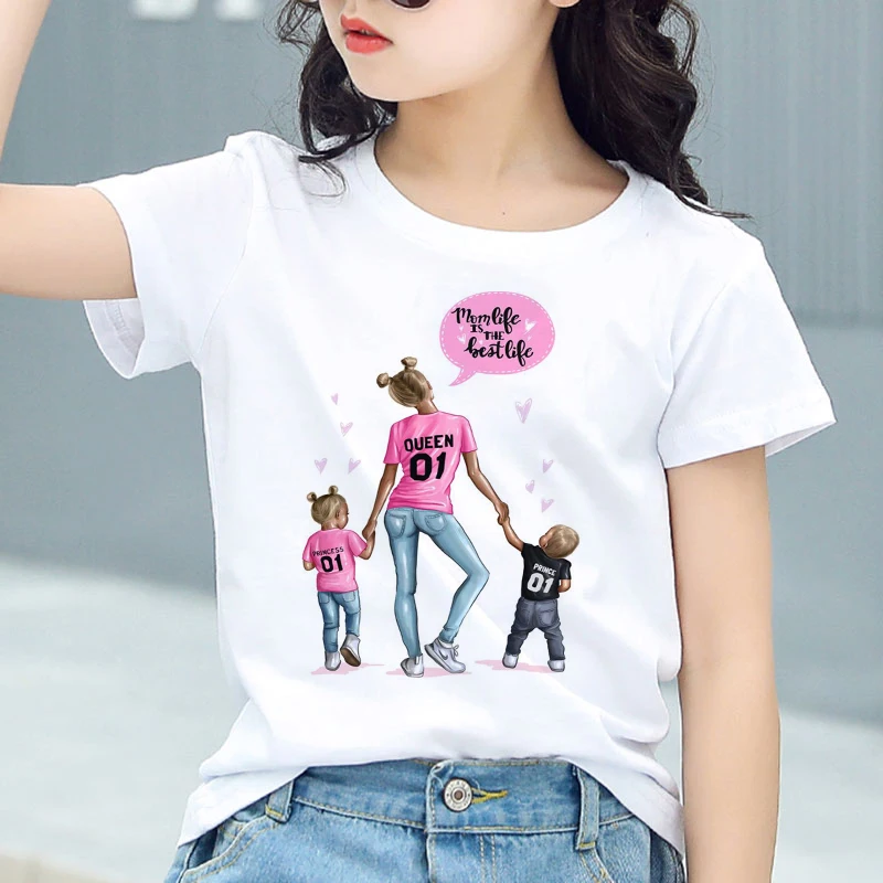 New 2021 Summer Super Mom Baby Girl Tshirt Fashion Boys T Shirts Mother And Baby Love Life Lovely Printing Kawaii Kids TShirt