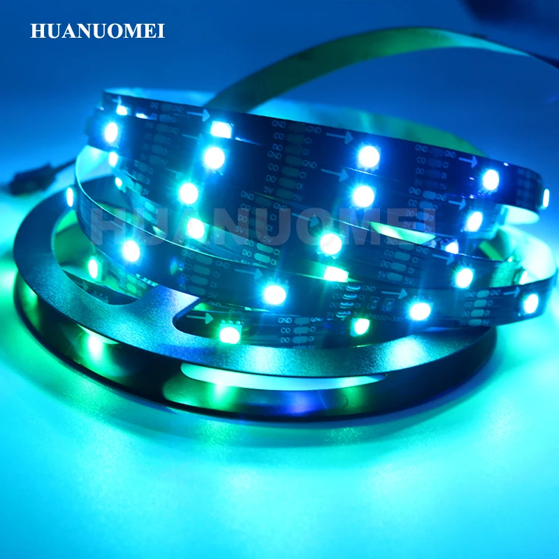 5M 48LEDs/m HD107S Pixel RGB LED Strip 5050 SMD Addressable Digital Flexible Tape Light TV 5V Lamp Black PCB Non-waterproof IP20