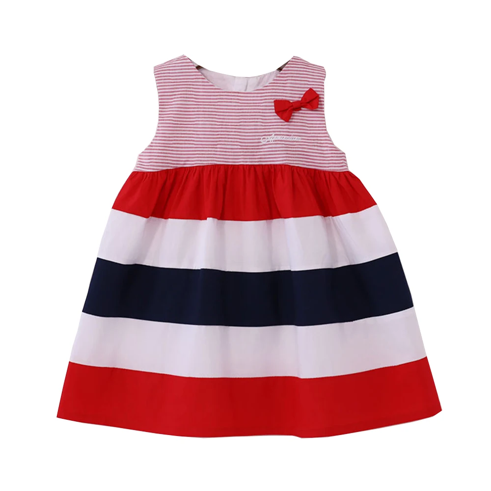 100% Cotton Striped Girl Kid's Dress Cute Bow Toddler Girl Clothes Sleeveless Baby Girl Christmas Dress Kids 2 6 8 Years