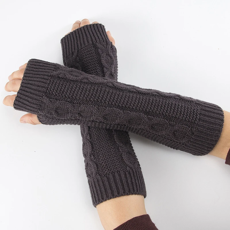 Women Semi-Long Autumn Winter Knitted Gloves Half Fingered Gloves Hand Warmer Girls Soft Mitten Arm Sleeves Glove