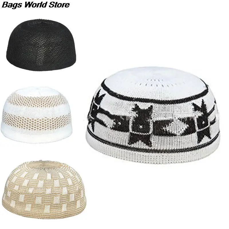 Men Muslim Cap Islamic Prayer Hat Knitting Head Wear Hats