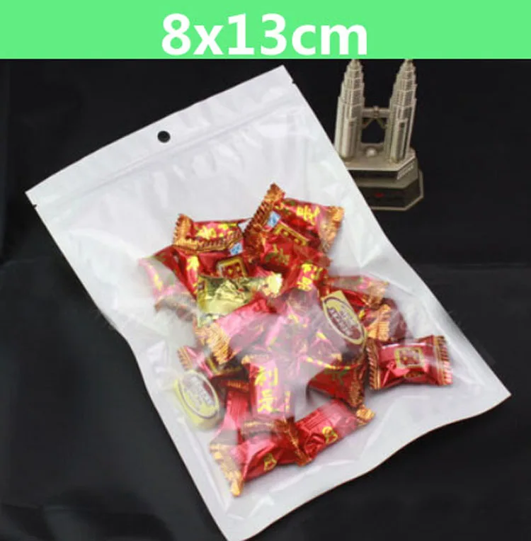 

New 200pcs/lot 8*13cm Clear + White Pearl Plastic Poly OPP Packing Zip Lock Retail Packages Jewelry Food PVC Plastic Bag