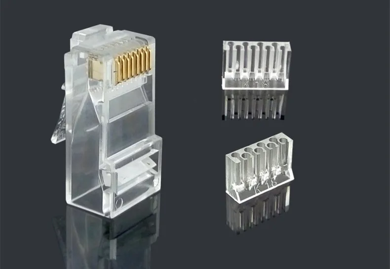 50pcs/Lot Cat6 RJ45 Connector Ethernet Cable Plug UTP 8P8C Network Modular with Wire-load guide UTP Connector Patch cable Adpter