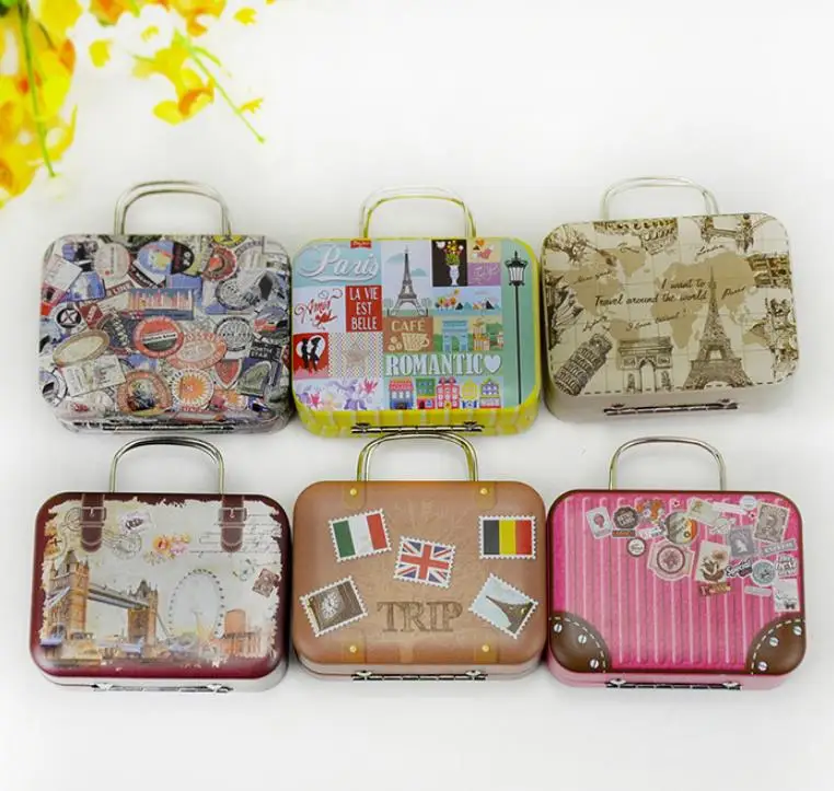 

360pcs Continental Mini Tin Box Retro Suitcase Handbag Small Rectangular Candy Box Small Tin Container SN567