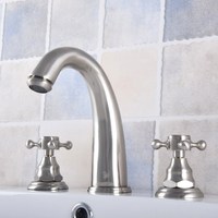 Bathroom Brushed Nickel Mixer Faucet Two Handles 3 Hole Basin Sink Hot Cold Water Taps Nnf695