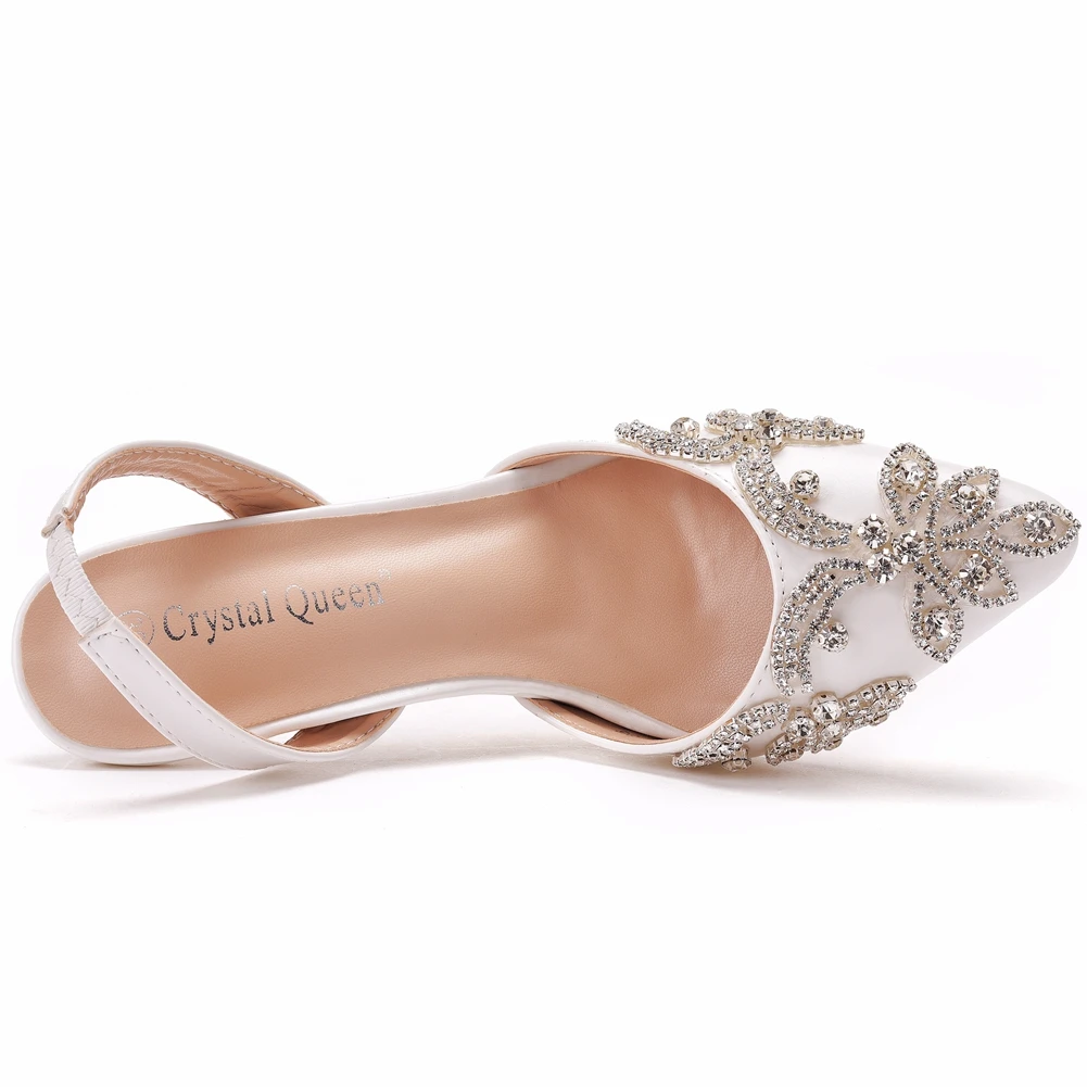 Décolleté da donna tacchi alti con cinturino in cristallo di lusso tacchi a spillo da sposa estivi comodi scarpe da sposa bianche da 7CM