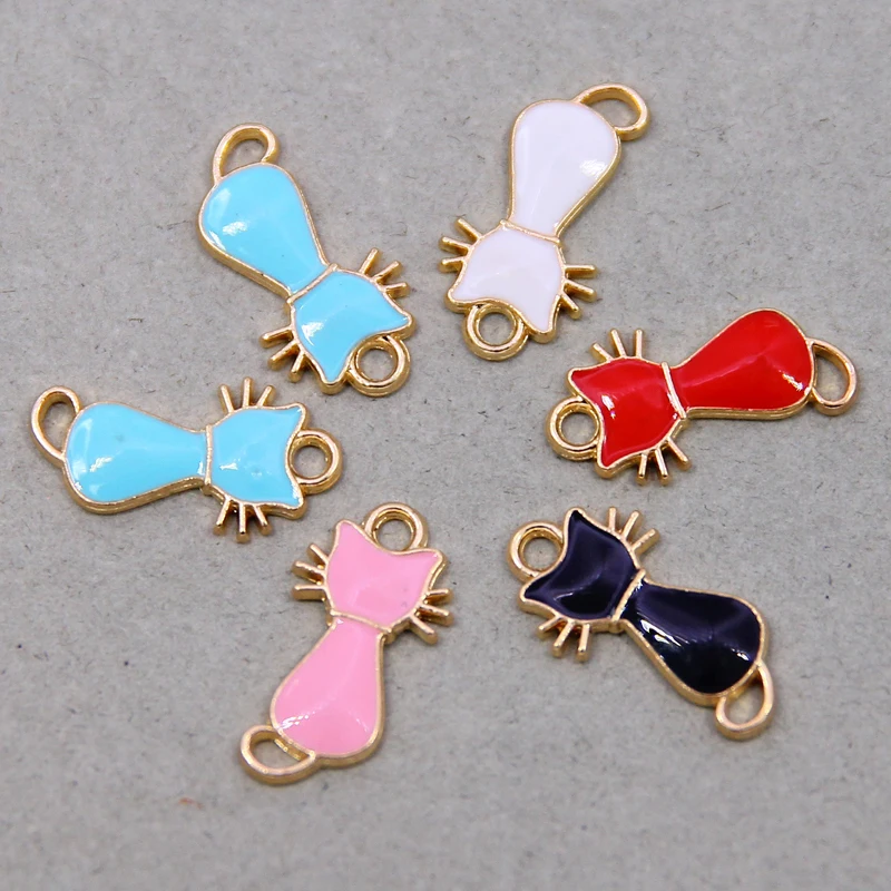 10pcs 21*11mm Enamel Mini Cat Charms DIY for Necklaces Pendants Earrings Cute Animal Charms Handmade Jewelry Making Accessories