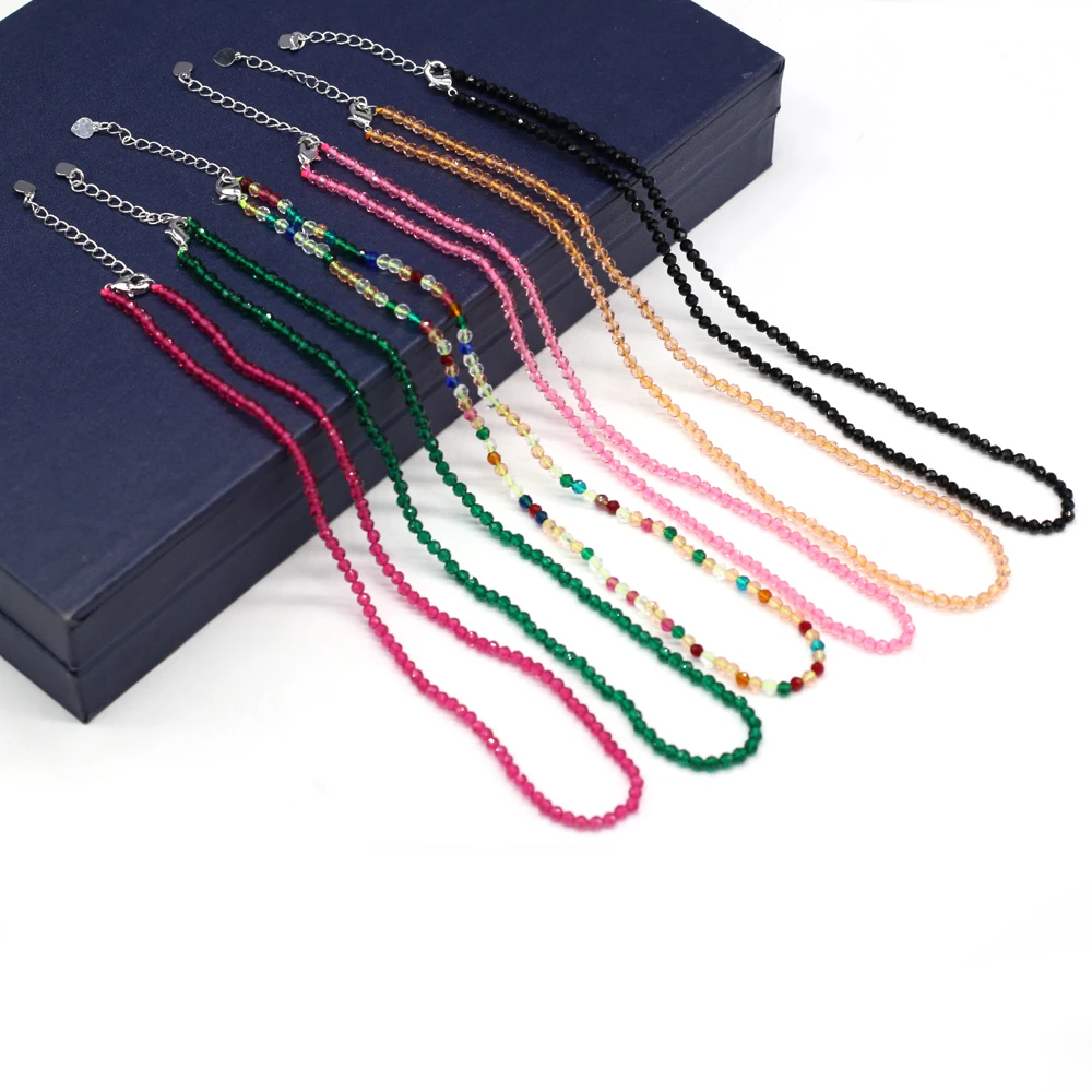 Simple Natural Stone Spinel Beads Necklace Exquisite Clavicular Chain for Women Girl Small Faceted Bead Choker Necklaces Jewelry