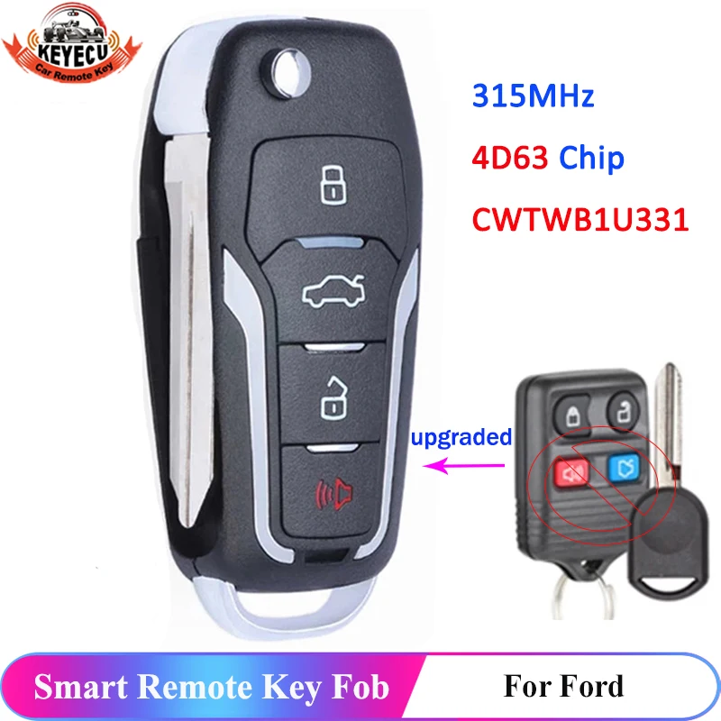 

KEYECU Upgraded 4 Buttons CWTWB1U331 For Ford Explorer For Lincoln Town Car LS For Mercury Sable Flip Key Remote Fob 315MHz 4D63