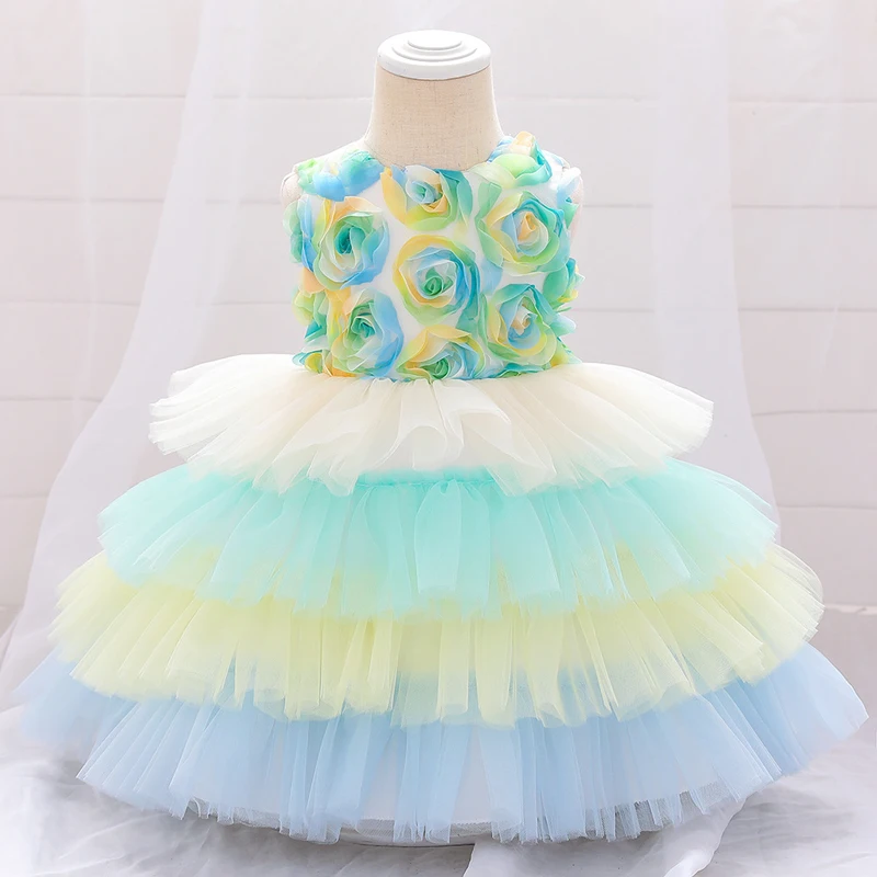 

1-5T Summer Flower Baptism Dress Petal Toddler Infant 1st Birthday Dress For Baby Girl Clothing Cake Tutu Dress Princess Dresses