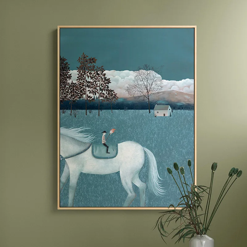 

Passerby Nordic Landscape Art Canvas Painting Morden Wall Art Poster White Horse Picture Decoration for livingroom no Frame