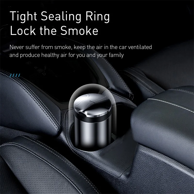 USERX Baseus Car Ashtray LED Light Alloy Ash Tray Aluminum Cup Portable Smokeless Auto Ashtray Flame Retardant Cigarette Holder