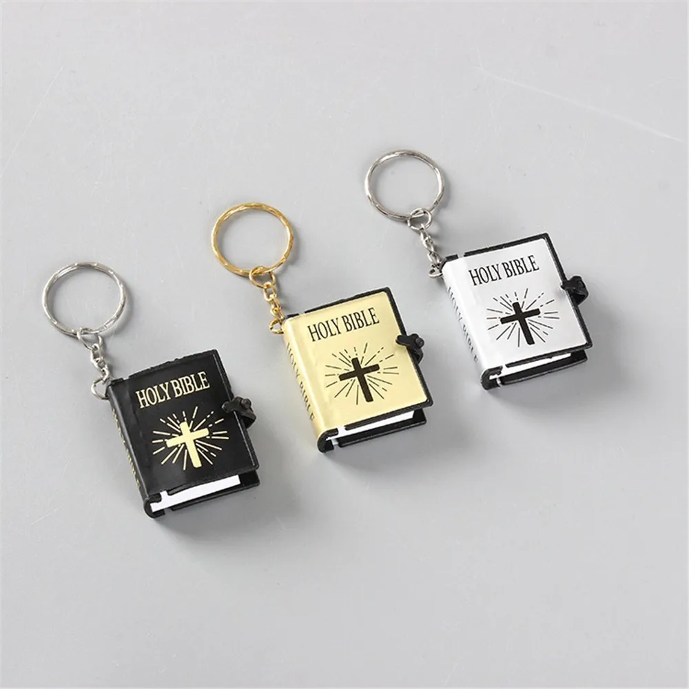 Mini llavero de la Santa Biblia de Color dorado, papel Real, puede leer, llavero colgante, joyería religiosa de moda A865