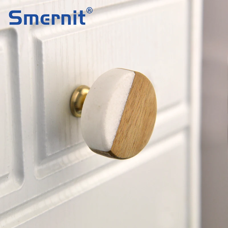 Brass Marble Furniture Handles Stylish Kitchen Cabinet Knobs Drawer Pulls Patchwork Wood Door Handles and Knobs Decoration