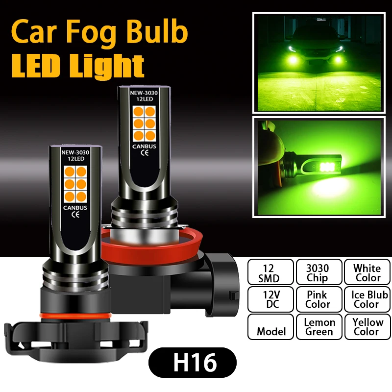 1pcs Car H7 H8 H10 H11 Yellow Led White Fog Headlight Lights HB4 9006 HB3 9005 Lamps PSX24W H16 P13W Bulbs PSX26W H4 Lemon green