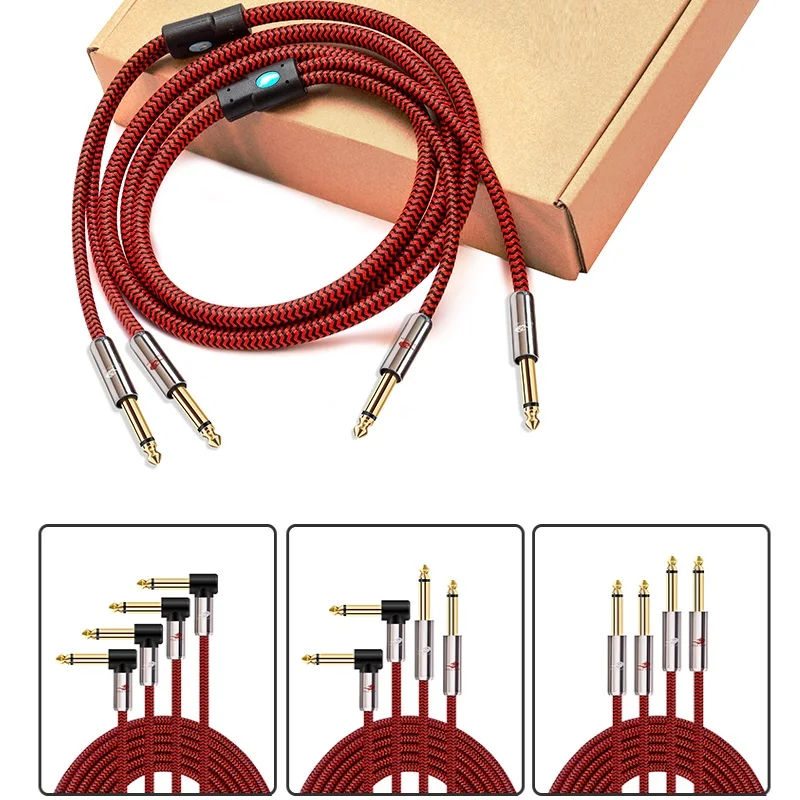 Podwójny Cal 1/4 TS Mono 6.35mm Jack do 2x 1/4 \'\'męski kabel Audio do konsoli miksera elektroniczne organki wzmacniacz gitarowy ekranowany przewód