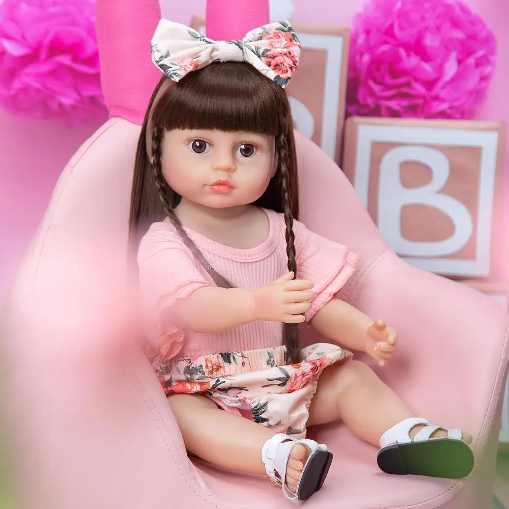 Keiumi 55Cm Mooie Pop Reborn Baby Pop Vol Siliconen Body Boneca Kan Bad Realistische Collection Krullen Kids Playmate Doll speelgoed