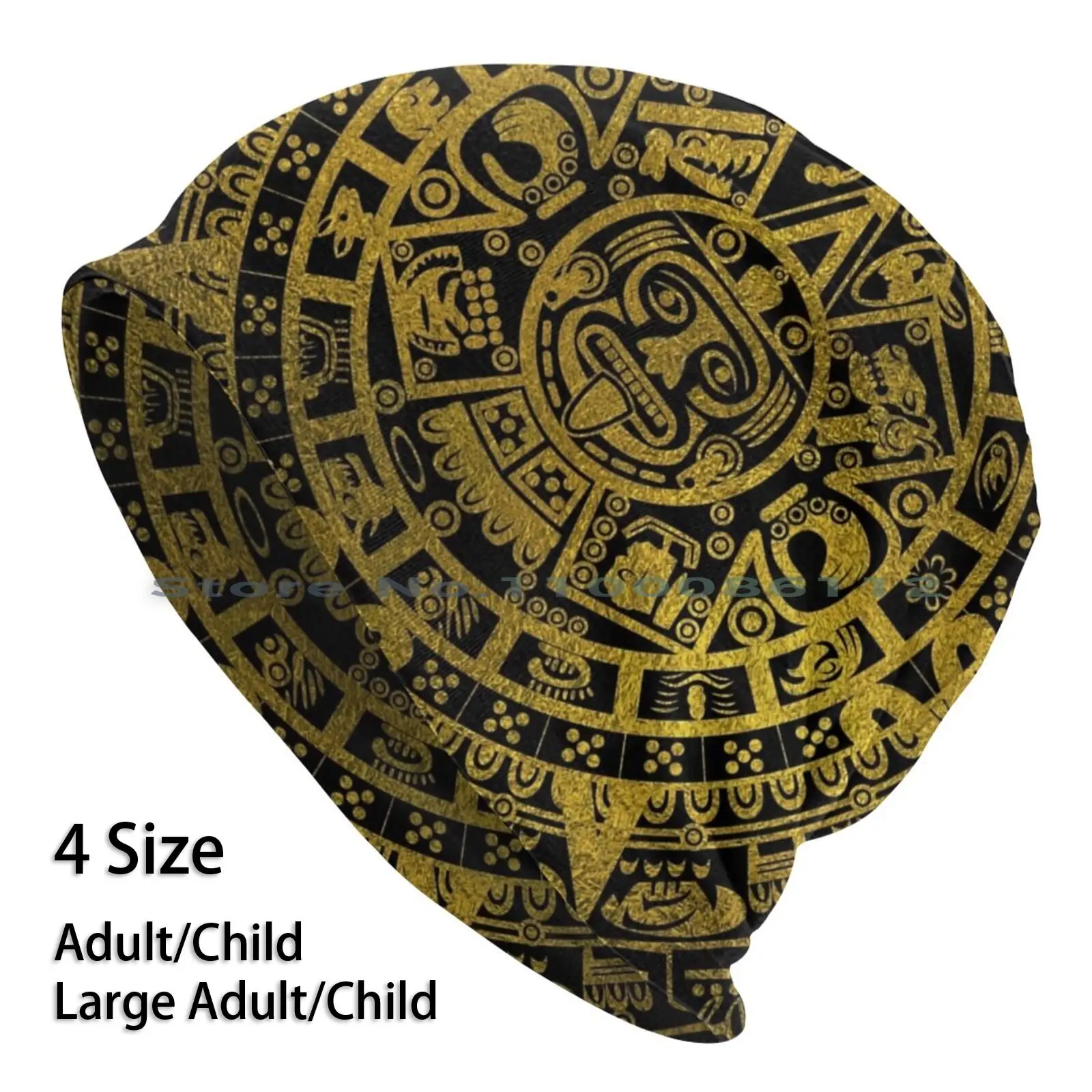 Gold Aztec Inca Mayan Calendar Beanies Knit Hat Mayan Mask Inca Aztec Mexican Native Art African American Abstract Ethnic