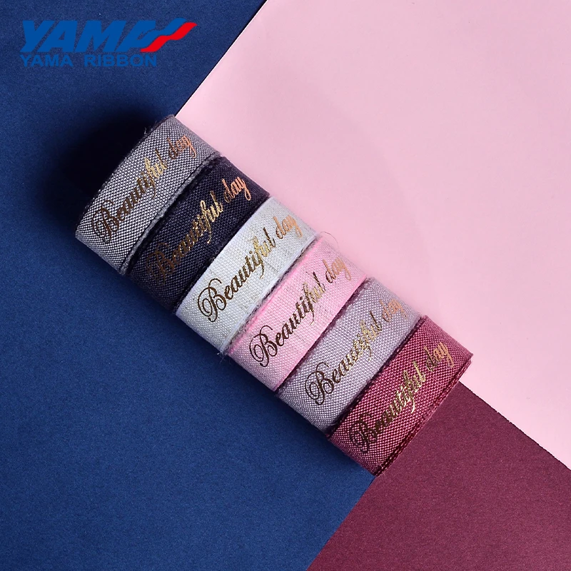 YAMA-Happy Birthday Gold Foil Printed Ribbon, Nylon Cotton Ribbons, DIY Crafts, Gifts Packaging, Party Decoration, 10Yards/Roll,