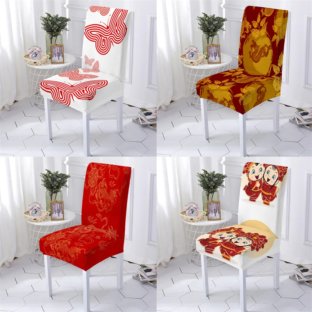 

Chinese Element Style Chair Cover Stretch Modern Dining Chairs Covers For Kitchen Chairs Kid Pattern Kitchen Home Chair Covers