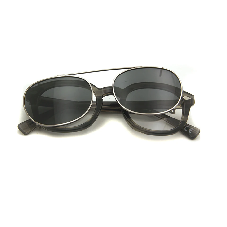 Polarized Clip On Sunglasses Men Round Eyeglasses Frame 