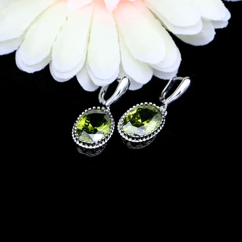 Fashion Simple Olive Green Cubic Zirconia Silver 925 Drop Earrings Crown Shaped Jewelry For Women Daily Decoration