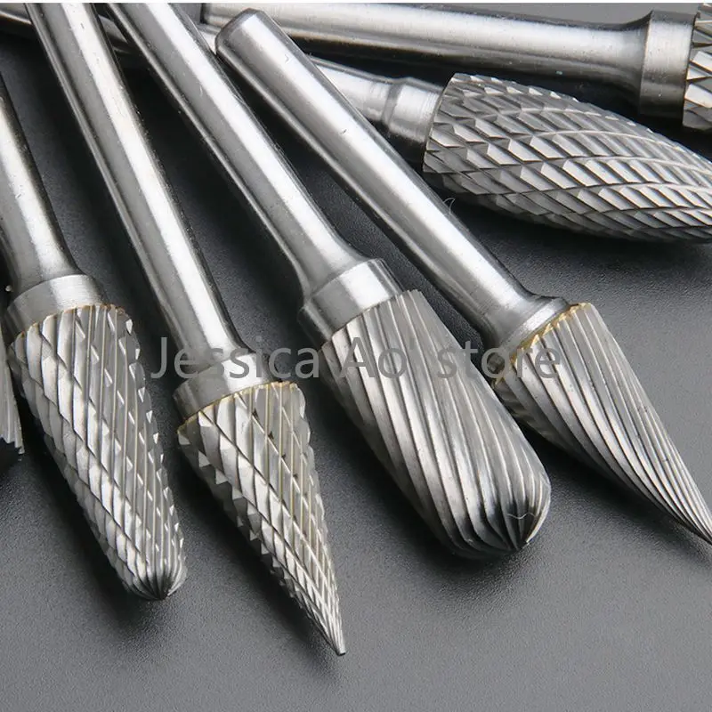 HRC70 6x12mm Electric Grinding Head Tungsten Steel Carbide Rotary File Grinder Accessories Wood Carving Milling Cutters