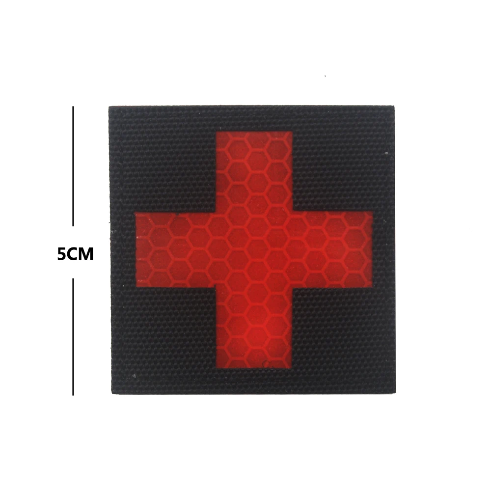 1PC 3D Embroidered Patch Cross Medical Assistant Red Chapter Reflective Sticker Clothes Backpack Hat Logo Glowing Luminous Badge