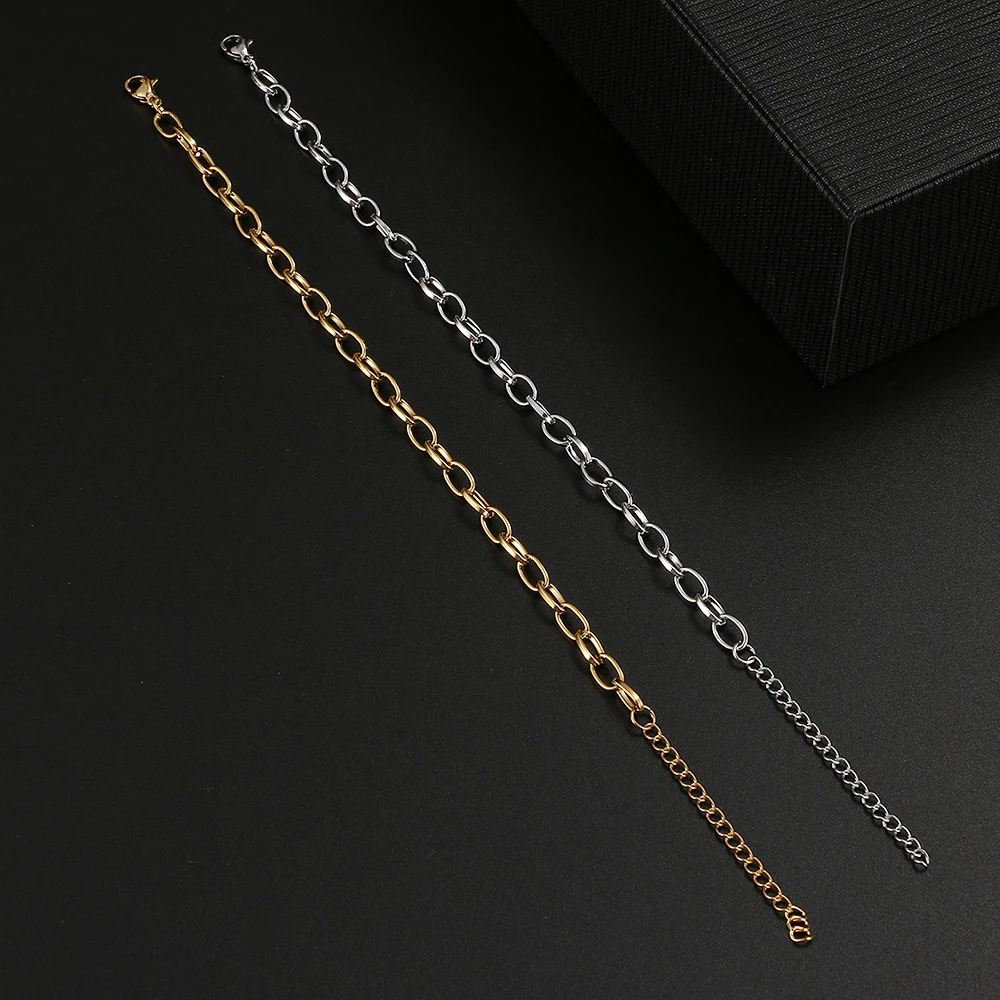 Stainless Steel Bracelets Hot Fashion Flat Chain Hip Hop Punk Gold Silver Color Men Chain Charm Bracelet For Women Jewelry Gifts