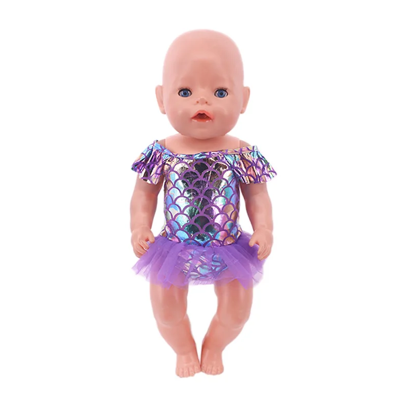 Mermaid Tail Set Doll Clothes For 18 Inch American Doll Girl's & 43 Cm Reborn Baby Clothes,Fish Scale Pattern T-shirt Kids Dolls