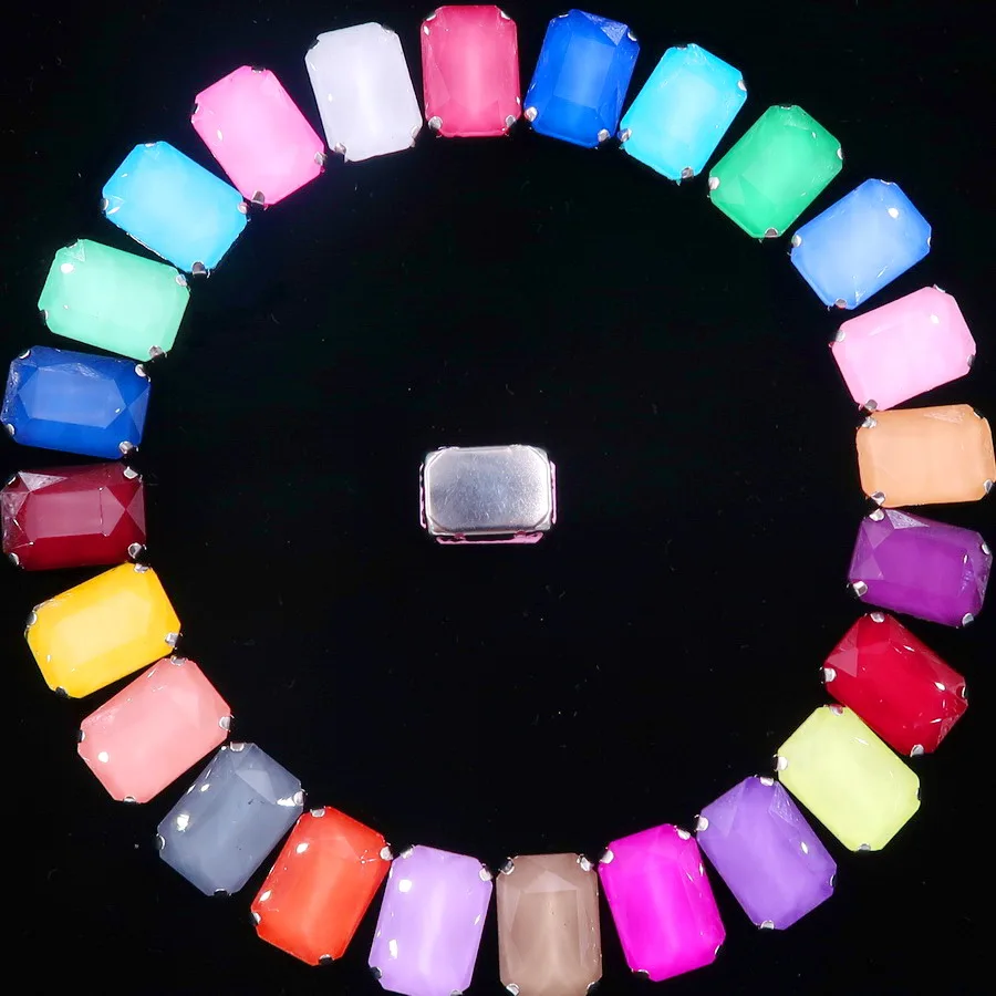 Rechteckige silberne Krallenfassungen, 20 Stück/Packung, 13 x 18 mm, Jelly Candy & AB-Farbe, Glaskristall zum Aufnähen, Strass für Hochzeitskleid, DIY – Detail 3
