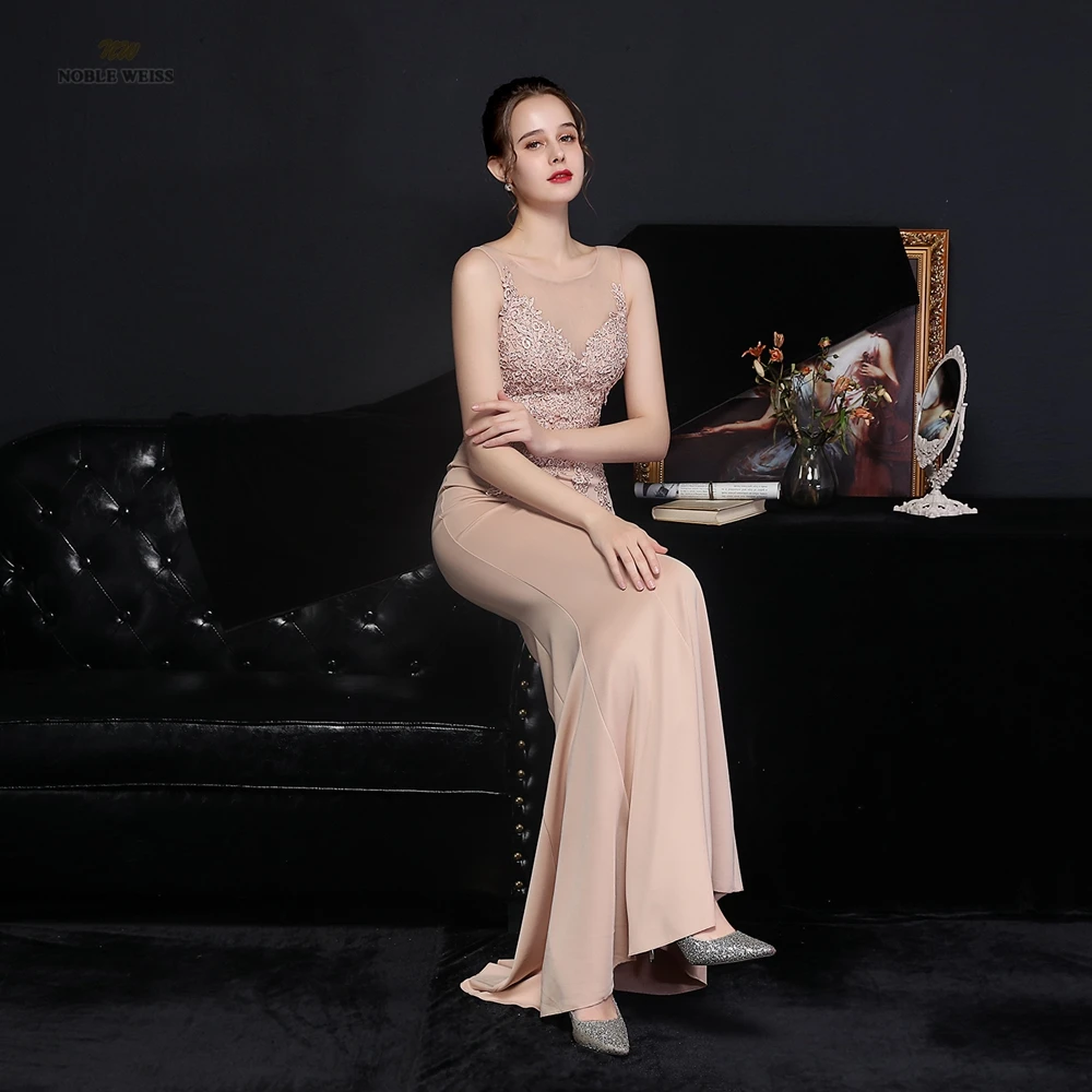 Evening Dresses Long O-Neck Mermaid Dresses Woman Party Night Beading Appliques Floor-Length Evening Dress