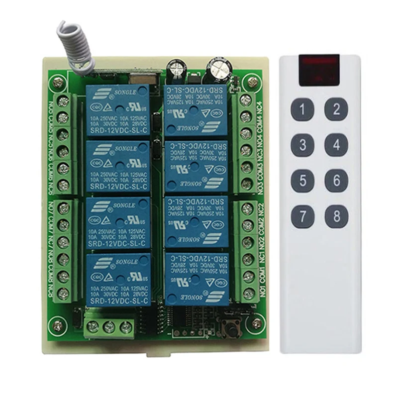 DC 12V 24V 8 CH Channels 8CH RF Wireless Remote Control Switch Remote Control System receiver transmitter 8CH Relay 315/433 MHz