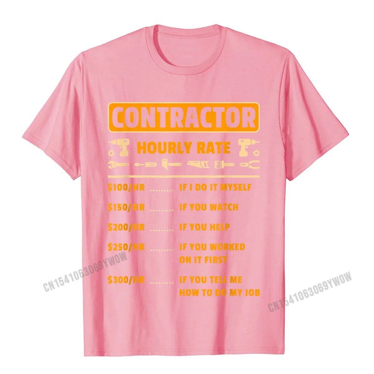 Contractor Hourly Rate Price Chart Labor Funny Gift Handyman T-Shirt Camisas Men Rife Men T Shirts Cotton Tees Fitness Tight