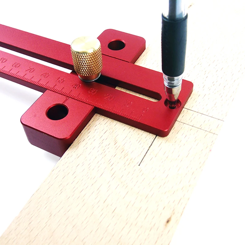 Lega di alluminio 170/270/370mm misura scala Scribing righello lavorazione del legno t-type Hole righello strumento di marcatura