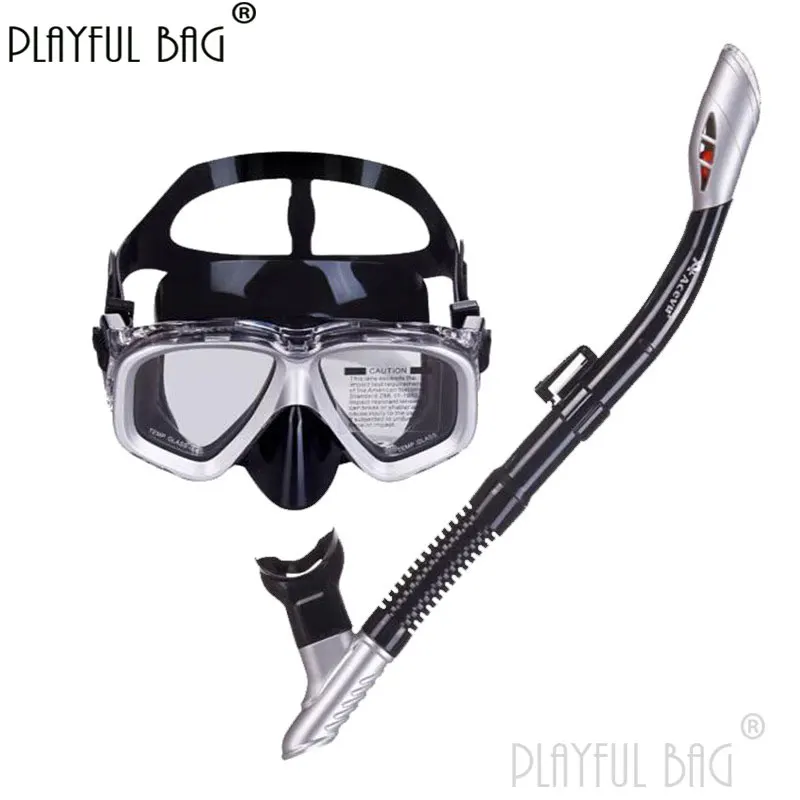 Saco brincalhão adulto máscara de mergulho snorkel conjunto vidro temperado máscara de mergulho pode ser equipado com lentes miopia mergulho terno e124