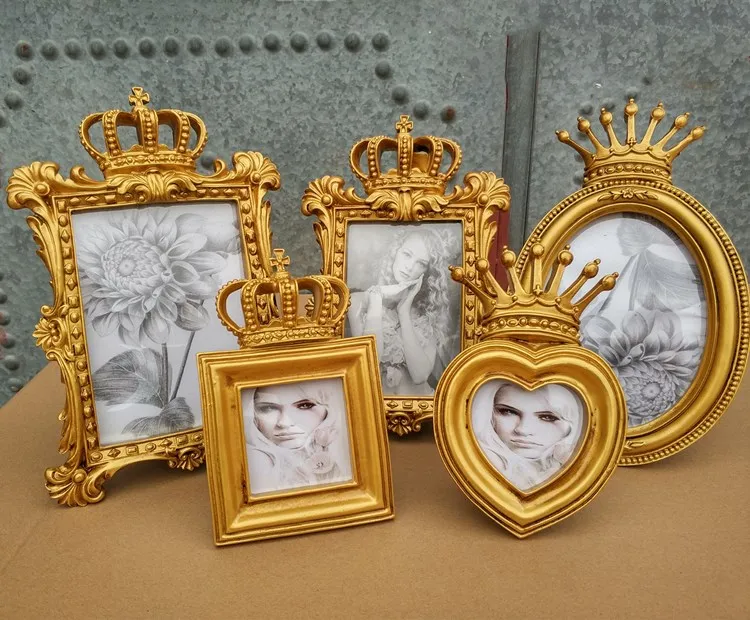 Retro Decorative Resin Nordic European Style Crown Golden Creative Wedding Photo Picture Frames