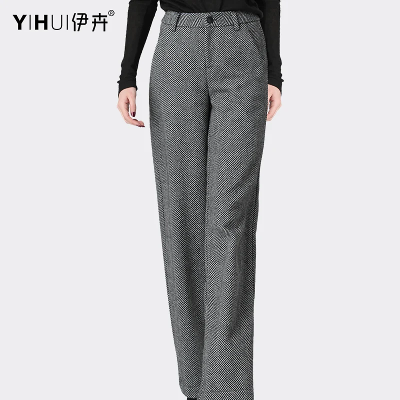 

2020 New Winter Women Straight Long Pants Wool Trousers Gray High Waist Loose Casual Plus Size Fashion Office Ladies Suit Pants